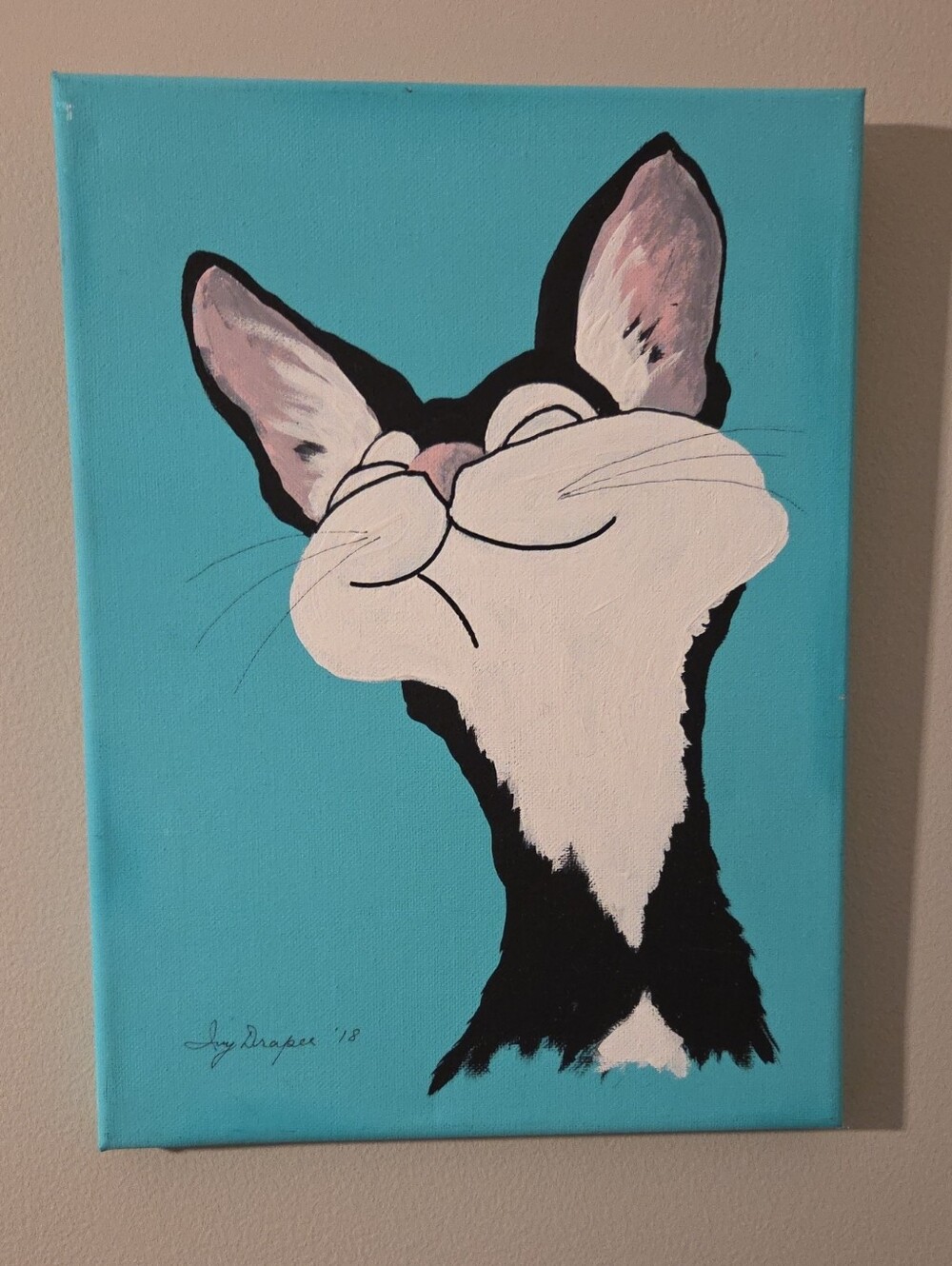 Blue Cat Original Signed Wall Art Canvas - Pets Cat Decor